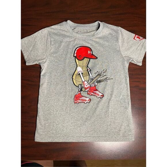 Under Armor Boys Short Sleeve Heatgear Light Grey Baseball Tee Size 4 - Picture 1 of 6